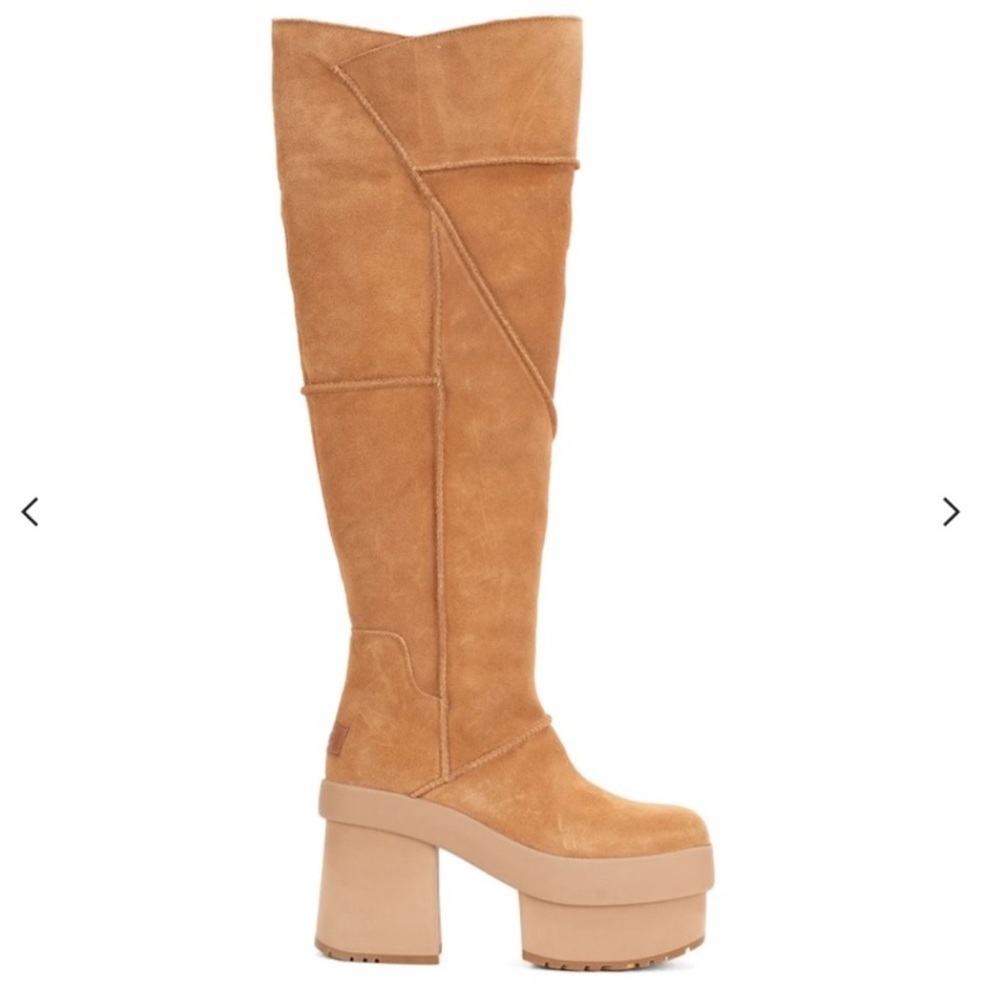 UGG New Heights Tan Suede Over the Knee Platform  Boots